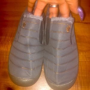 gray walking sneakers